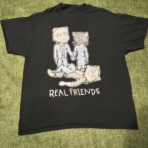 Real Friends Cat Graphic Tee | Cute Vintage Style Black Tee
